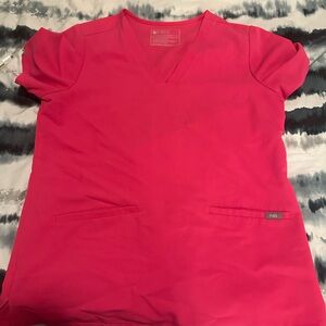 Figs Women's Bright Pink V-Neck Short Sleeve Top and yola pants set